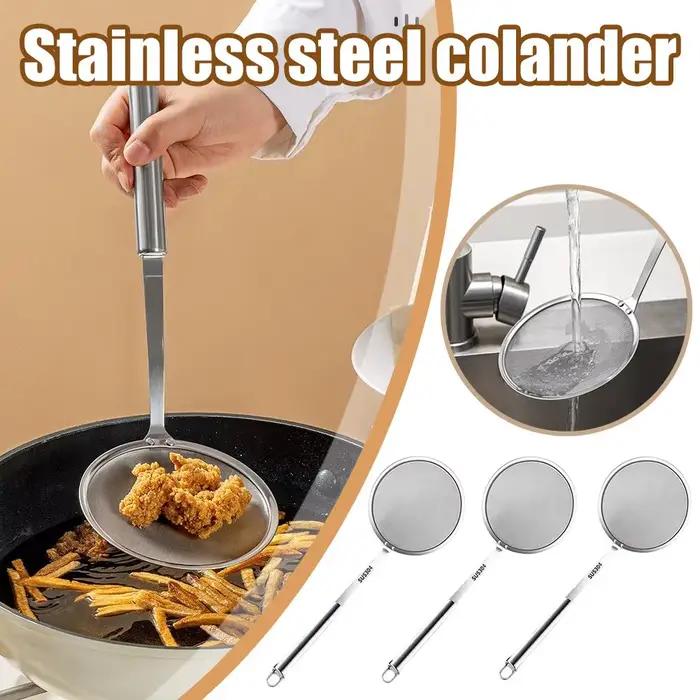 Cuillère d'écumoire de graisse en acier, cuillère de crépine d'écumoire à mailles fines pour enlever la graisse et la mousse, filtre d'huile alimentaire frit de cuisine