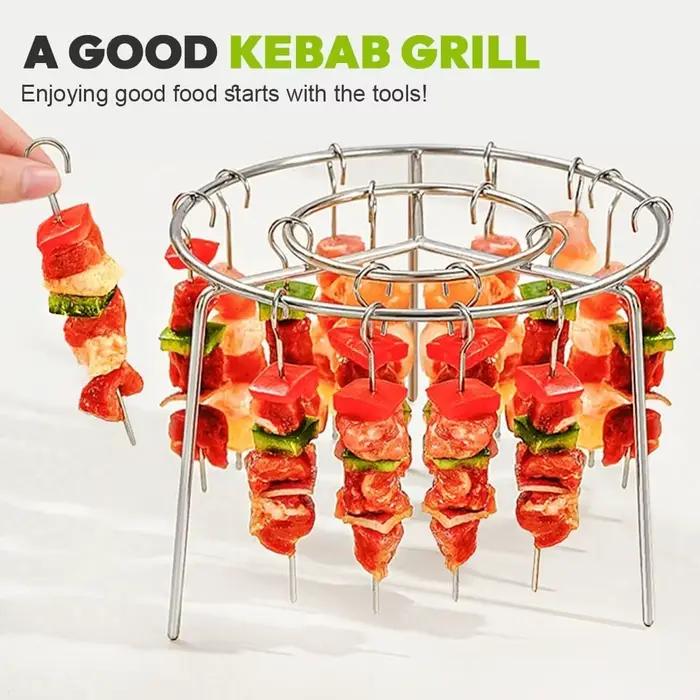Support de brochettes en acier inoxydable pour friteuse à air, 12 brochettes antiadhésives, pas besoin de retourner, grille pour friteuses à air, fours, cuisine domestique, extérieur