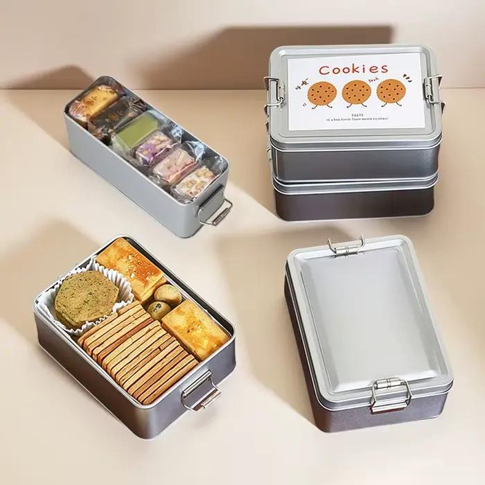 Boîte rectangulaire de boîtes à biscuits en fer blanc avec couvercle, anti-poussière, cuisine domestique, stockage de bureau, pour bonbons, café, thé, bijoux, chocolat