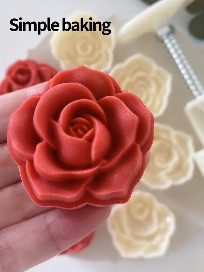 Ensemble de 4 moules à pâtisserie à motif de rose pour gâteaux de lune