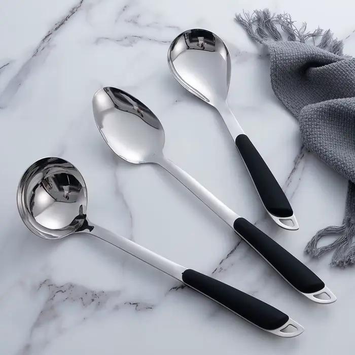 Ensemble d'ustensiles de cuisine en acier inoxydable 6 pièces avec poignées ergonomiques