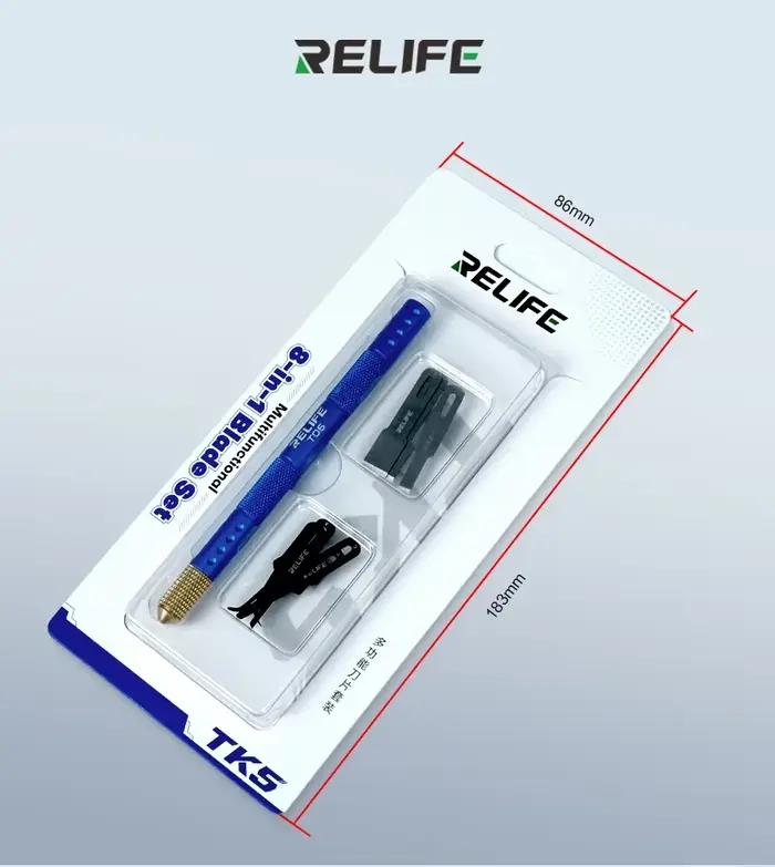 Couteau multifonctionnel RELIFE TK5 8 en 1, poli à la main, lame ultra-fine, pour le retrait de colle sur carte mère de téléphone, outils de levier pour IC et CPU
