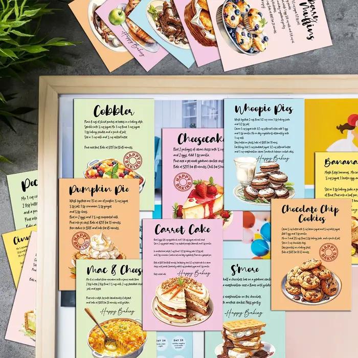 20 cartes de recettes de desserts, cartes de cuisine portables de poche pour la pâtisserie à la maison, cadeau pour les amateurs de pâtisserie, décoration de boulangerie
