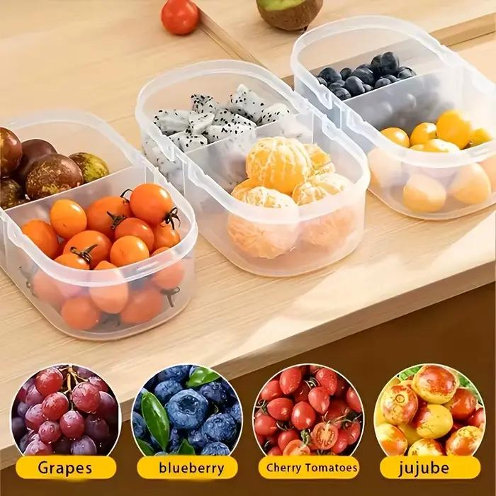 Récipient de stockage des aliments, organisateur d'épices à double compartiment, pour Fruits, épices, herbes, scellé, sans danger pour le micro-ondes, réutilisable, facile à nettoyer
