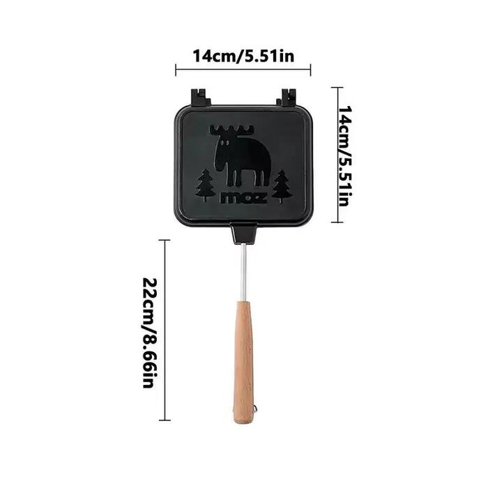 Machine à fromage grillé Double Face Cuisinière à Gaz Portative en Alliage d'Aluminium Manche en Bois pour Camping et Activités de Plein Air Occasions Spéciales