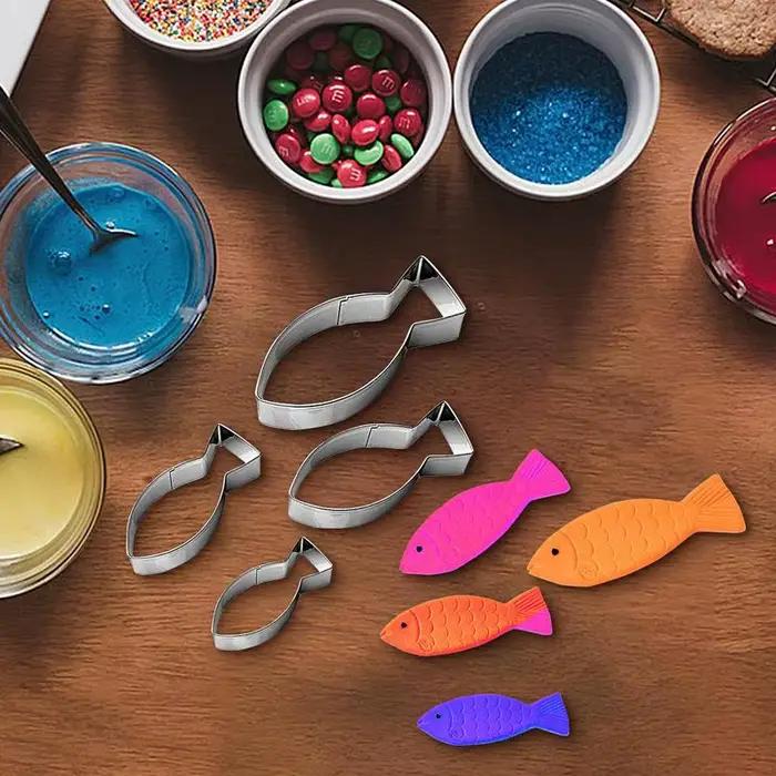 4 pièces dessin animé poisson emporte-pièce animaux aquatiques poissons moules gâteau pâtisserie Fondant décorer outils emporte-pièces Sandwich moule ﻿