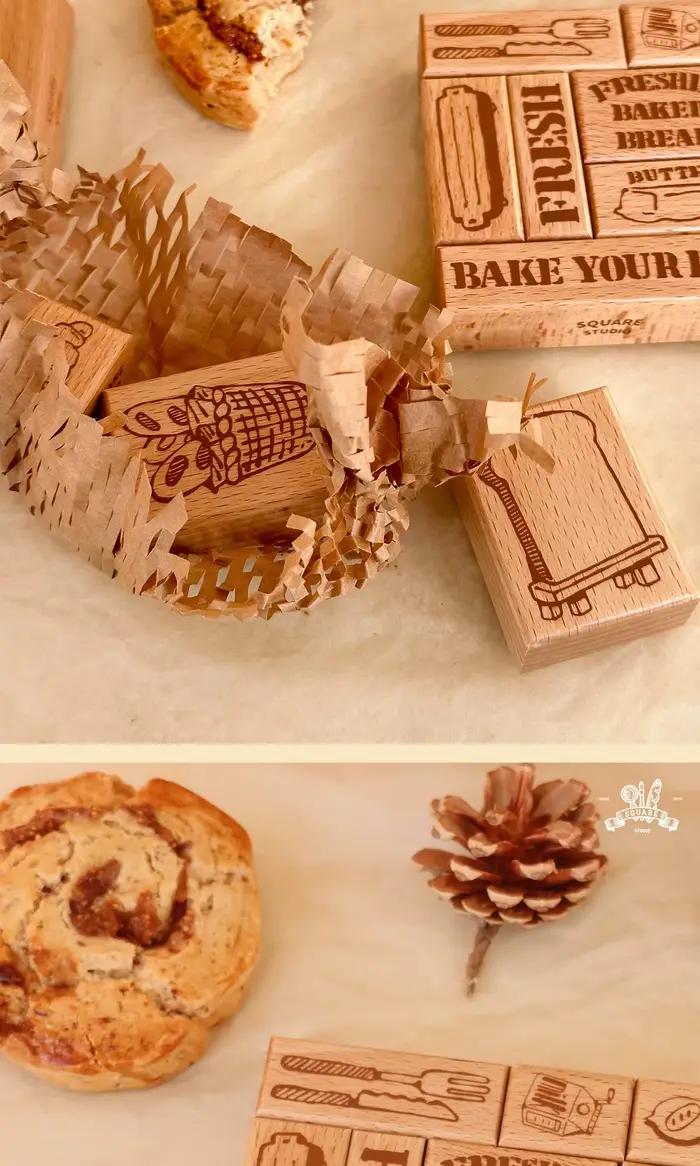 Tampon en bois à motifs de boulangerie variés et mignons, outil artisanal à thème alimentaire pour la décoration de carnets, le journaling et le scrapbooking