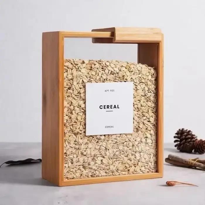 Conteneur de stockage de cuisine en bambou robuste, organisateur de céréales