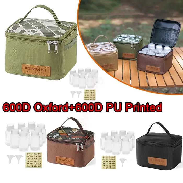Ensemble de pots de stockage d'épices et de poivre portables, sac de rangement pour camping, barbecue et voyages, assortiment de bouteilles filtrantes et conteneurs d'huile pour une organisation efficace