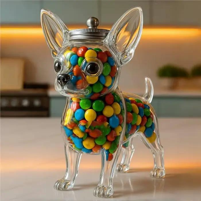 Pot en verre hermétique pour friandises pour chien Chihuahua