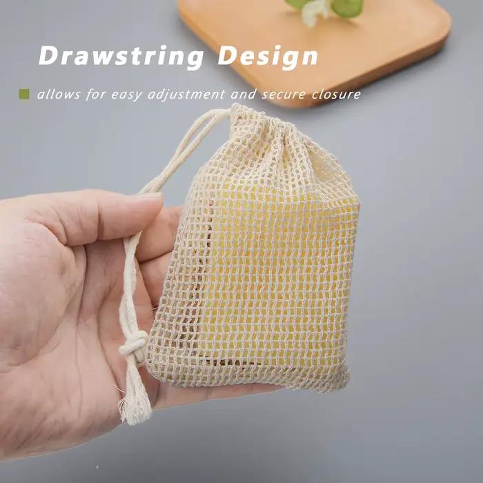 Sac économiseur de savon en coton naturel, 3 pièces, pochette de savon en maille de coton écologique pour le nettoyage du corps et les soins de la peau, idéal pour la douche, le bain et les voyages