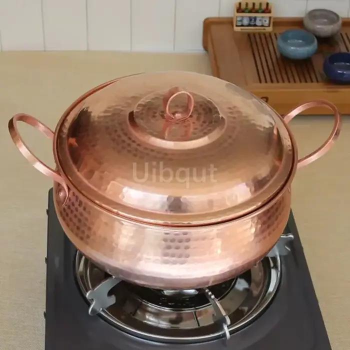 Casserole pure faite à la main en cuivre violet avec marmite à ragoût de cuisine épaisse avec couvercle