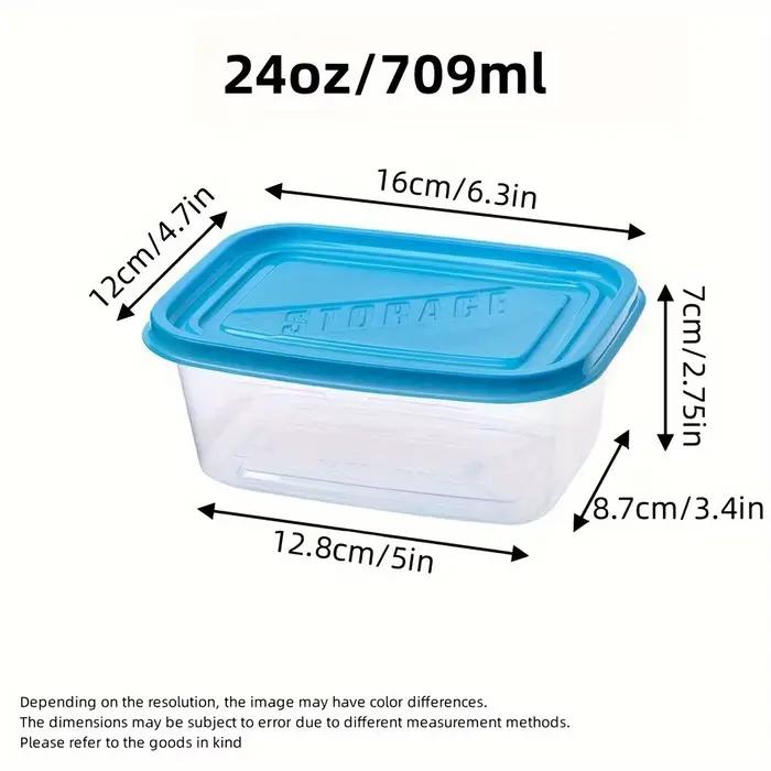 Ensemble de 6 contenants de stockage alimentaire en plastique transparent empilables avec couvercles bleus et marquages de mesure - Réutilisables, compatibles lave-vaisselle