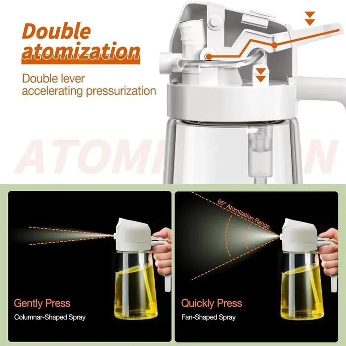 Pulvérisateur d'huile d'olive 2-en-1 en verre, distributeur de vinaigre, vaporisateur pour cuisine, barbecue, friteuse à air, accessoires de cuisine, gadget, outil