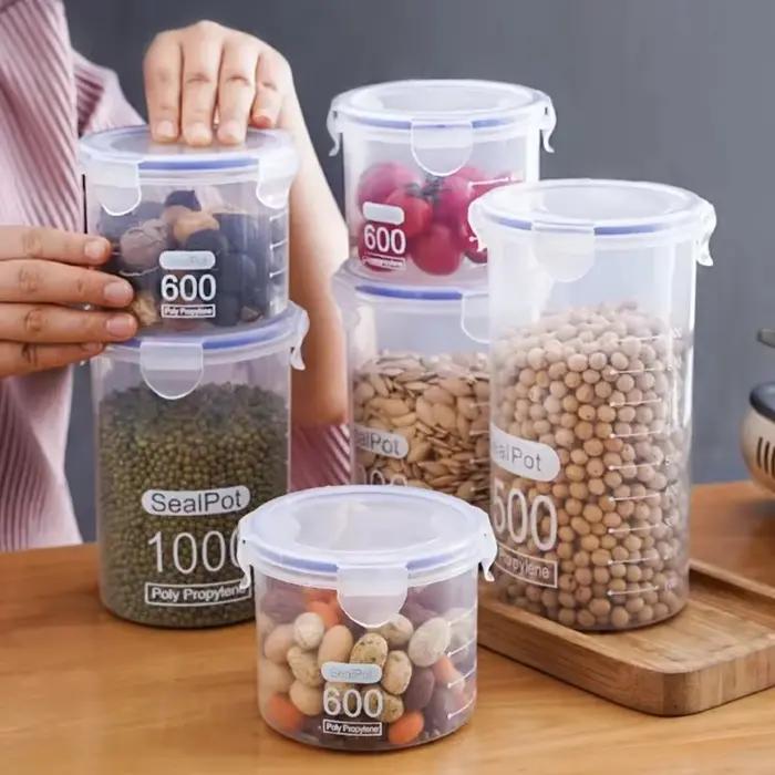 Pots scellés avec échelle, bac à grains, réfrigérateur de cuisine, récipient scellé, pot transparent, boîtes de stockage de sucre et d'épices, 1/4 pièces