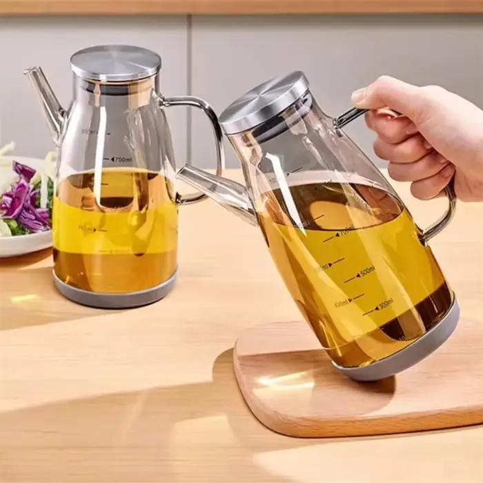 Bouteille de 600/800/1000ml avec bec sans goutte, Pot d'huile en verre de cuisine, distributeur d'huile anti-fuite de grande capacité