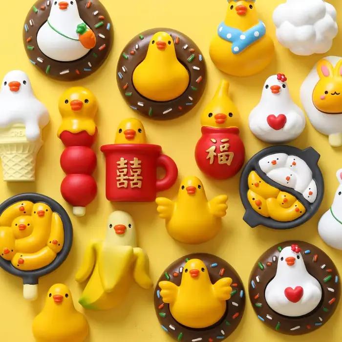 Autocollant de réfrigérateur de canard jaune, décoration de réfrigérateur mignon de bande dessinée, aimant de mur de photo, cadeau de jouet, produits culturels et créatifs