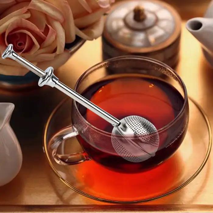 Infuseur de thé réutilisable en acier inoxydable pour cuisine et salon, avec poignée de type poussoir à ressort, pour thé, café, épices et assaisonnement, idéal pour cadeaux et usage quotidien