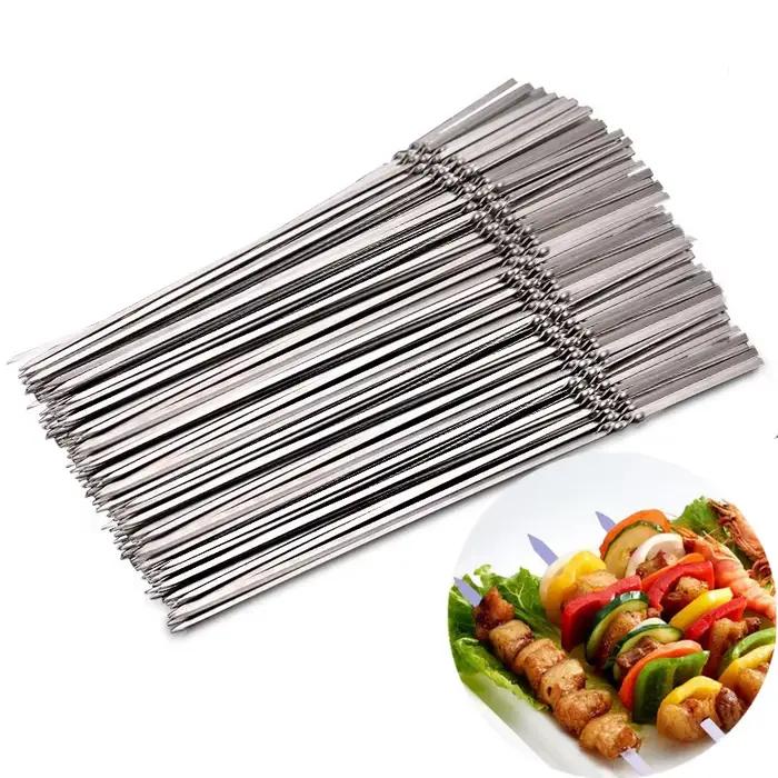 Brochettes de barbecue réutilisables en acier inoxydable, outils de cuisine et de camping, polyvalentes et résistantes à l'eau pour barbecues et pique-niques
