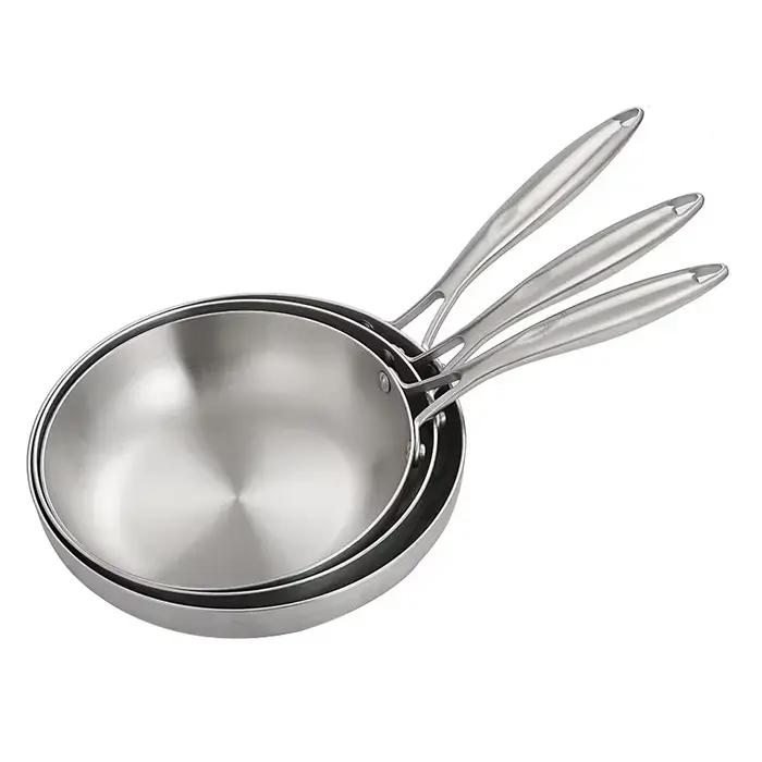 Poêle à frire en acier inoxydable 304, poêle épaisse à 3 plis en acier, casseroles de cuisine, poêles antiadhésives, ensemble de poêles de cuisine