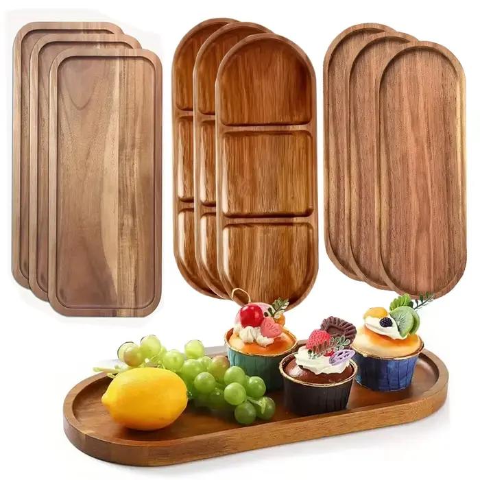 Assiette de fruits en bois massif, plateau en bois, multi-tailles, plateau de fruits de grande valeur, assiette à collation, vente en gros d'usine