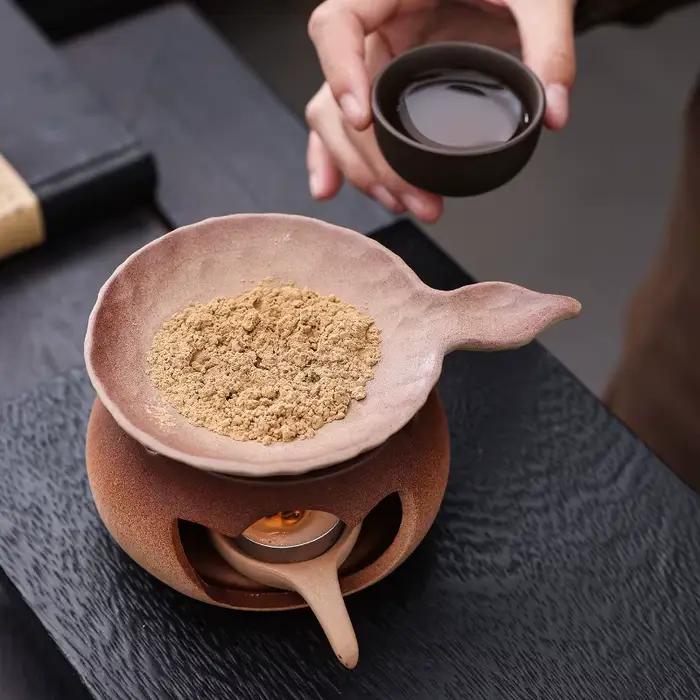 1 pièce Chauffe-thé en céramique et brûleur d'aromathérapie en argile à ouverture de forme originale pour feuilles de thé et herbes (sans bougies)