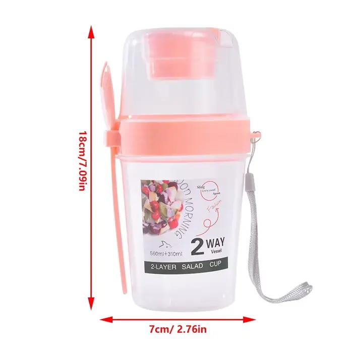 Tasse à salade portable à double couche avec fourchette, céréales, noix, yaourt, ensemble de conteneurs signés, boîte à lunch scolaire, boîte de rangement des aliments