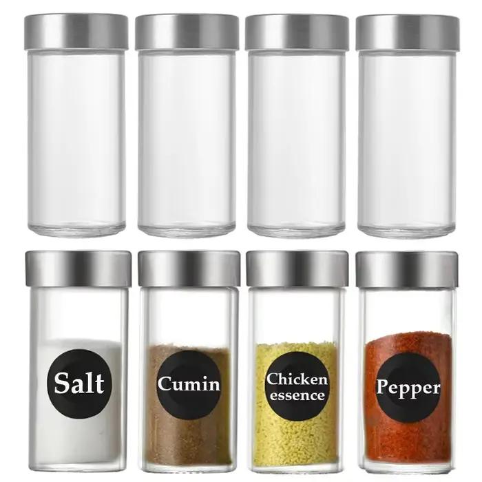 Bocal d'assaisonnement en verre avec couvercle en acier inoxydable, bouteille de stockage d'essence jetable, pot à épices de camping, sel Belle, cuisine, 3 pièces