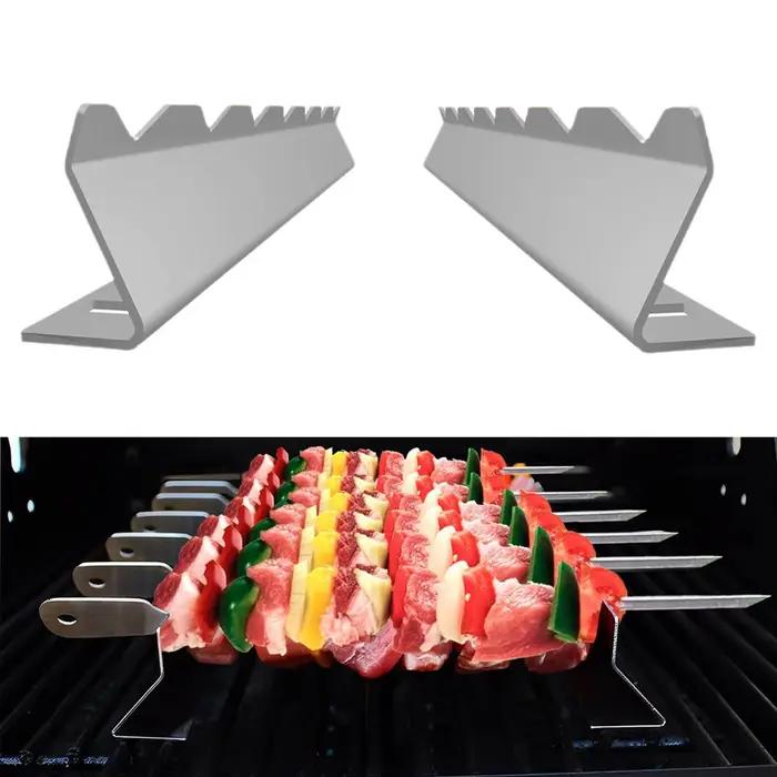 Ensemble de supports de brochettes, bâtons de Barbecue, brochettes de Barbecue, brochettes métalliques pour griller les viandes