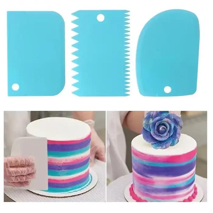 Ensemble plus lisse de grattoir à gâteau 3 pièces, outil plus lisse de glaçage de gâteau pour la décoration de gâteau, grattoir à pâte en plastique outils de cuisine multifonctionnels