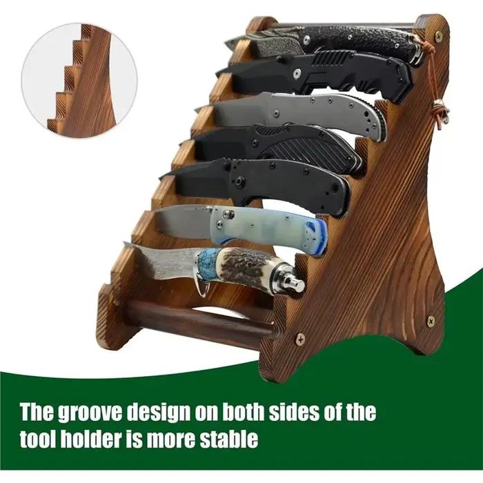 Support de Présentation pour Couteaux en Bois Robuste 8 Niveaux Compatible Cuisine Rustique Occasions Spéciales