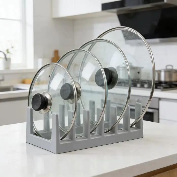 Organisateur de placard de cuisine pour couvercles de contenants alimentaires, grand support de couvercles avec 6 séparateurs pour l'organisation et le rangement de garde-manger, tiroir de rangement d