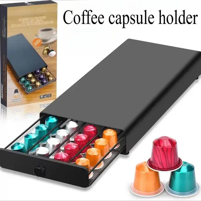 Boîte de rangement de capsules de café, conception de tiroir de grande capacité, boîte de rangement de capsules anti-poussière de 40 dosettes pour café, bureau, maison, Restaurants