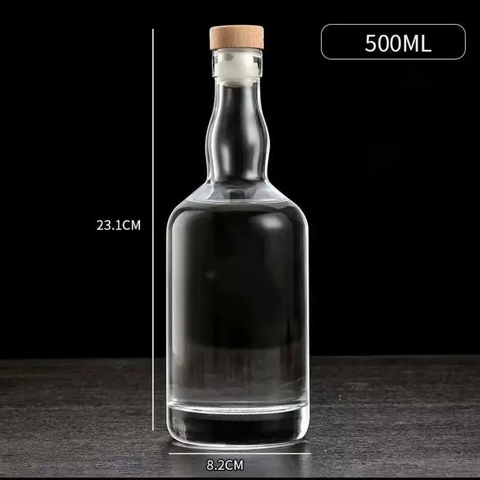 Bouteilles en verre vides pour spiritueux (vodka, gin) 500ml, 750ml, 1 litre avec bouchon en liège pour liqueurs - Vente en gros