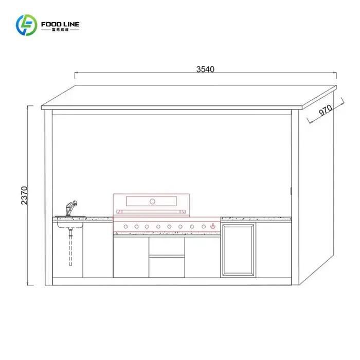 Cuisine extérieure moderne haut de gamme personnalisée, écologique, avec armoires modulaires en aluminium, grill, évier, réfrigérateur et cuisinière à gaz 6 brûleurs