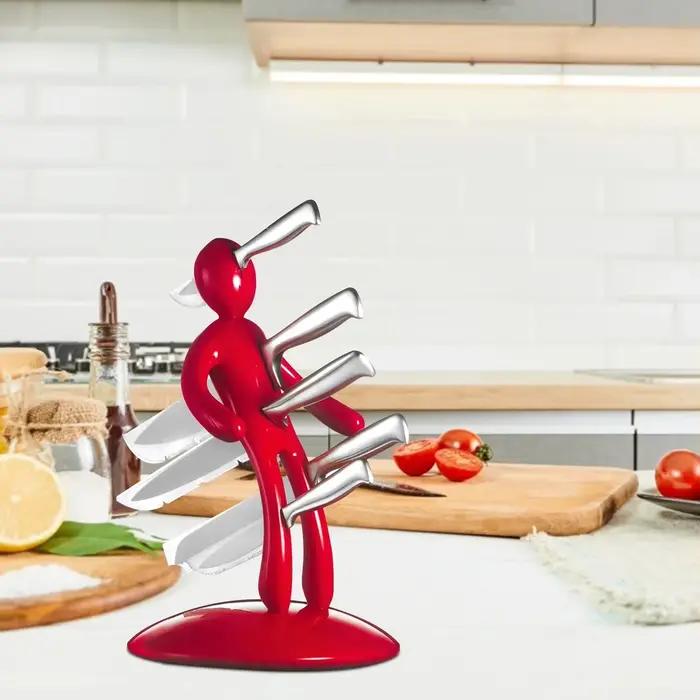 Ensemble porte-couteaux humanoïde en acier inoxydable et plastique ABS pour cinq types de couteaux pour cuisine et présentation d'aliments occasions spéciales