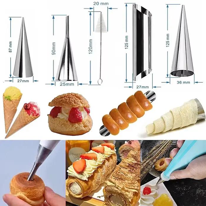 LMETJMA 33 pièces moule en corne de crème formes de Cannoli Tubes Kit cônes de cuisson en acier inoxydable rouleau de pâtisserie corne Croissant moule ensembles JT163
