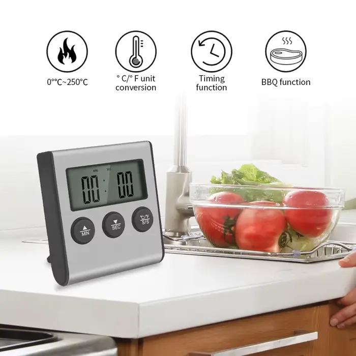 Thermomètre de cuisine numérique pour viande, four, barbecue, minuterie, compteur de chaleur pour la cuisson