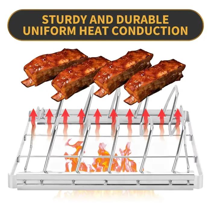 Ensemble de supports à nervures pliables en acier inoxydable pour barbecue 2 pièces avec brosse à huile pour grillades en plein air occasions spéciales et fêtes