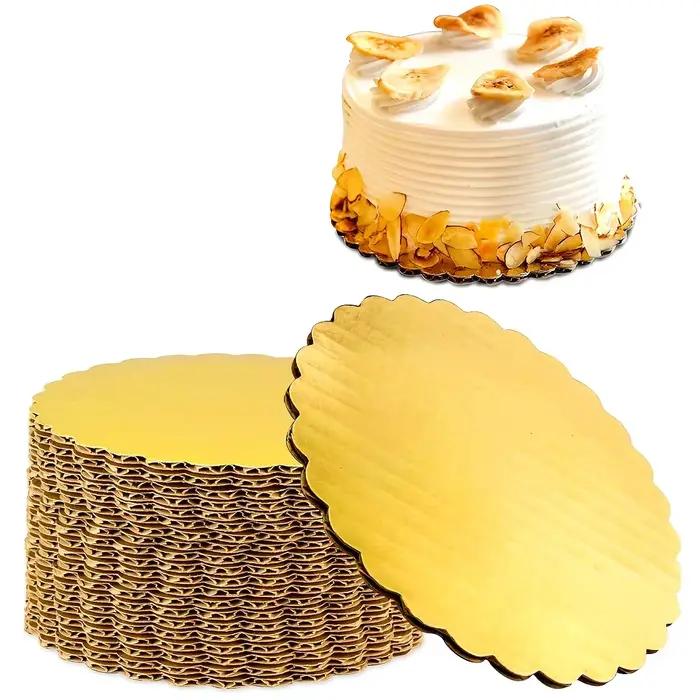 Planche à gâteaux 5 pièces avec cercles à gâteaux circulaires dorés, carton de base de gâteau 6/8/10/12 pouces, adapté au cuire des gâteaux, doré