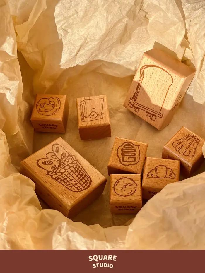 Tampon en bois à motifs de boulangerie variés et mignons, outil artisanal à thème alimentaire pour la décoration de carnets, le journaling et le scrapbooking