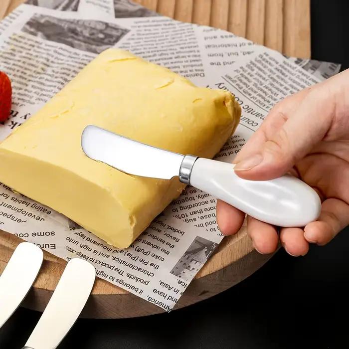 Couteau à fromage en acier inoxydable, manche en céramique, couteau à beurre pour beurre, pain, confiture, crème, spatule, grattoir à gâteau de cuisson