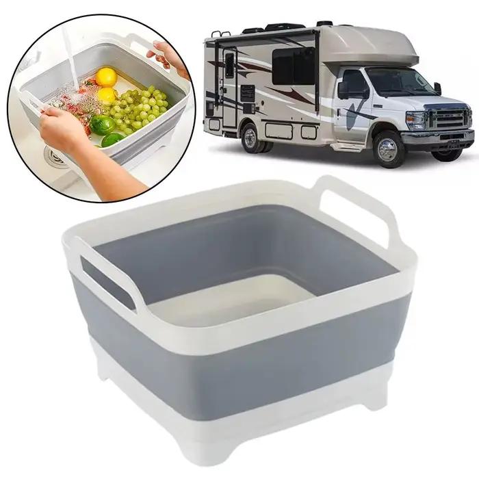 Bassin d'évier de cuisine pliable avec bouchon de vidange et poignées, baignoire de vaisselle pliable Portable pour camping-car, Van, Camping voyage