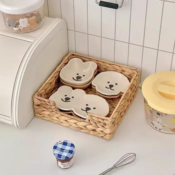 Assiette d'assaisonnement en céramique de dessin animé mignon, plats de saveur de hot pot, collation créative à la maison, assiette à dessert, fournitures de cuisine