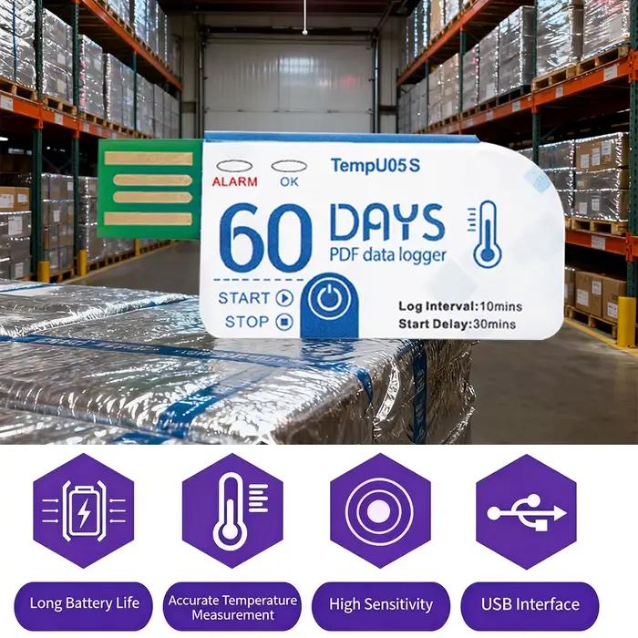 Enregistreur de données de température TempU05S, enregistreur de température USB jetable, rapport PDF, 60 jours, pour le transport et le stockage en chaîne du froid