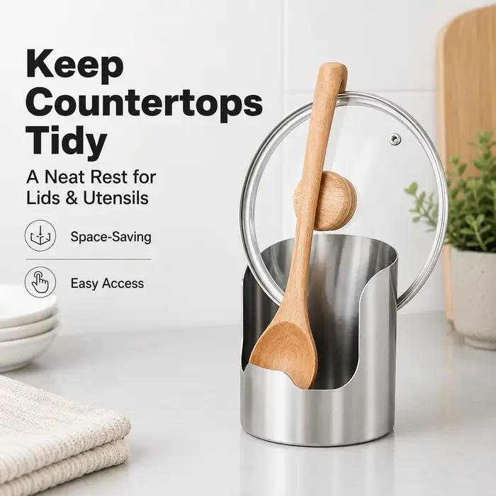 Support pour couvercles et ustensiles en acier inoxydable, organisateur de cuisine polyvalent pour cuillères, louches, planches à découper