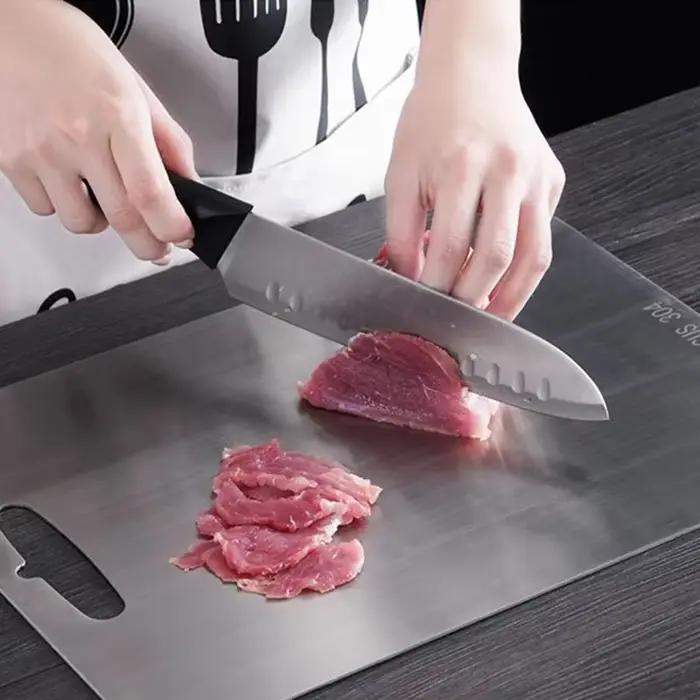 Planche à découper en acier inoxydable pour la maison, anti-rouille, facile à nettoyer, résistante à l'usure, accessoire de préparation de cuisine multifonctionnel