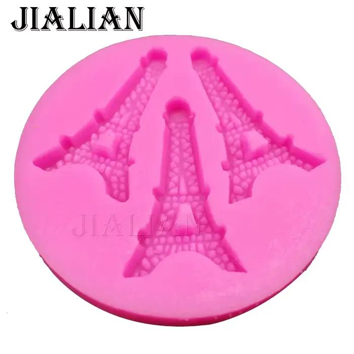 Moule en forme de tour Eiffel à 3 trous en silicone, ustensile de décoration de gâteaux, fondant, chocolat, pâtisserie, DIY, T0176
