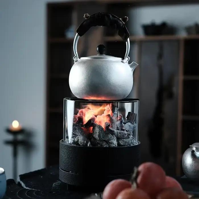 Poêle à thé à feu ouvert en fonte, charbon de bois, foyer de thé domestique en plein air, théière de cuisine