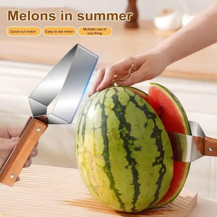Coupe-pastèque 2 en 1, coupe-fruits à économie d'effort avec ouvre-bouteille, en acier inoxydable, accessoires de cuisine innovants